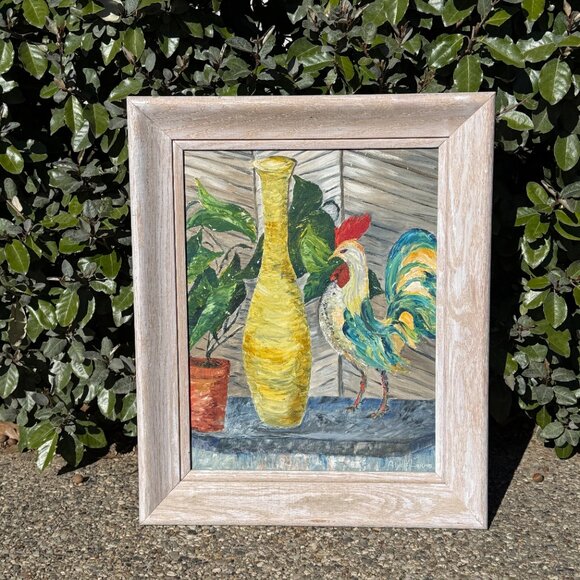 OOAK Vintage Large Chicken Oil Painting Signed by Artist - Picture 11 of 15